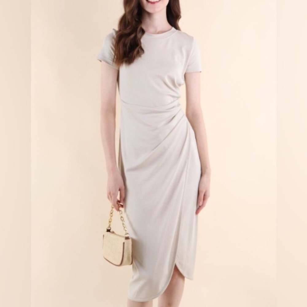 H&M Ivory Crew Neck Sleeve Asymmetrical Casual Dress M
